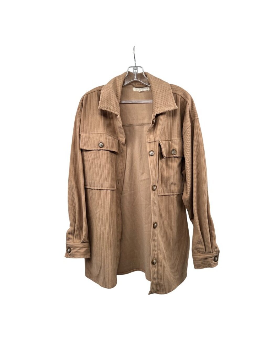 Rewind Womens Ribbed Button Up Top Long Sleeve Tan Size Medium Heavyweight
